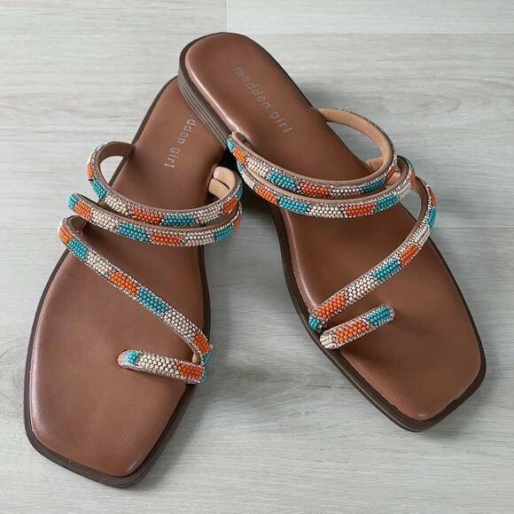 Madden Girl NEW Beaded Strappy Sandals Teal Coral Size 8 - Picture 12 of 12